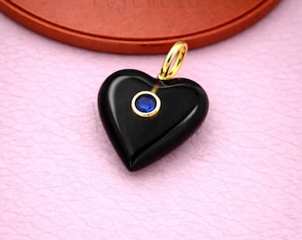 Black Onyx Heart Charm: Sterling Silver Charm, Small Heart Pendant
