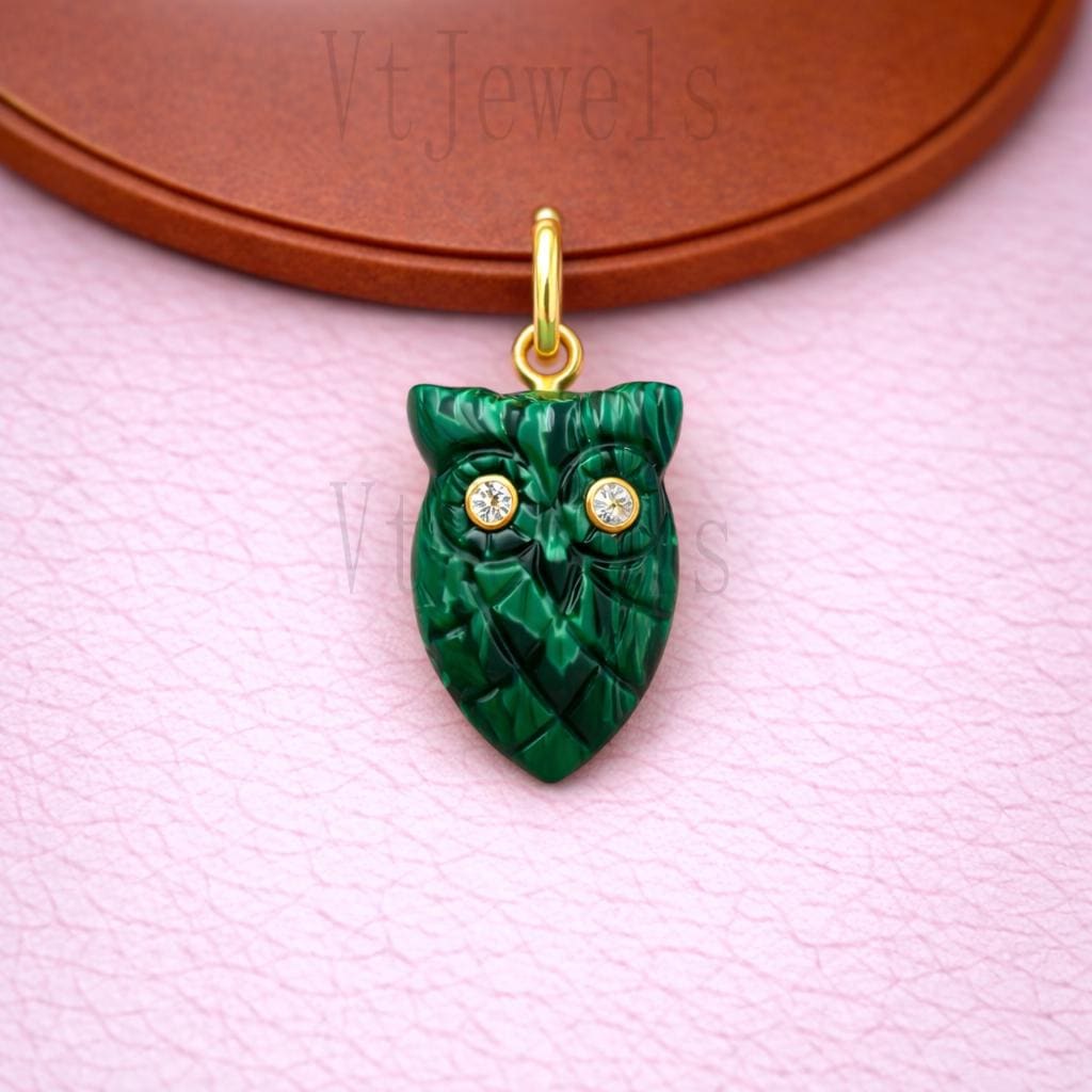 Malachite Owl Pendant Necklace &ndash; 925 Sterling Silver