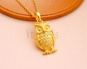 Gold Plated Sterling Silver Owl Pendant Necklace, Minimalist Animal Jewelry