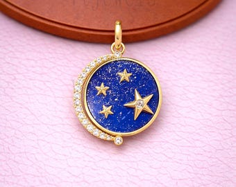 Celestial Moon & Stars Pendant Necklace – 925 Sterling Silver