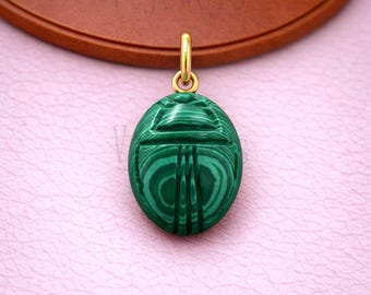Malachite Scarab Pendant Necklace – 925 Sterling Silver