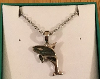 Orca Inlaid Paua Shell Pendant On Chain With Gift Bag