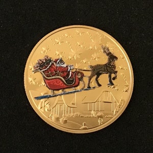 Father Christmas & Reindeer Coin With Gift Bag