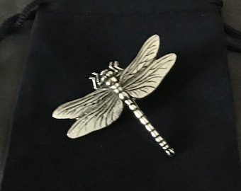Beautiful Dragonfly Sliver Pewter Pin Badge With Gift Bag