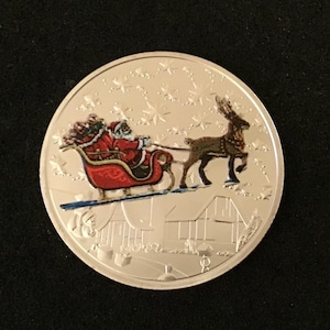 Father Christmas & Reindeer Coin With Gift Bag