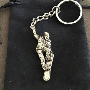 Beautiful Snowboarder Sliver Pewter Keyring With Gift Bag
