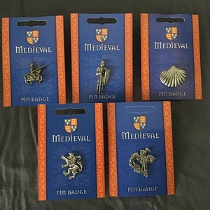 Various Medieval Themed Sliver Pewter Pin Badges