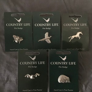 Various Country Life Animals Sliver Pewter Pin Badges