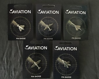 Various Aviation Themed Sliver Pewter Pin Badges