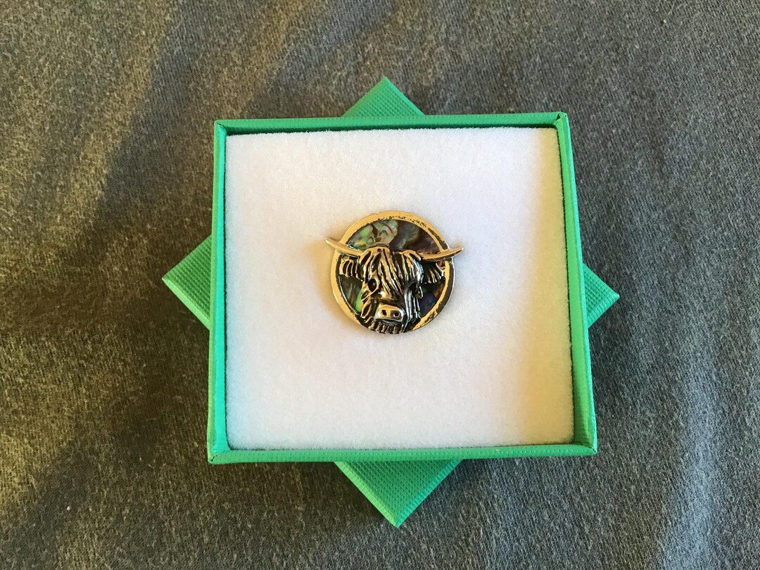 Detailed Scottish Cow Inlaid Paua Shell Pin Badge - Etsy