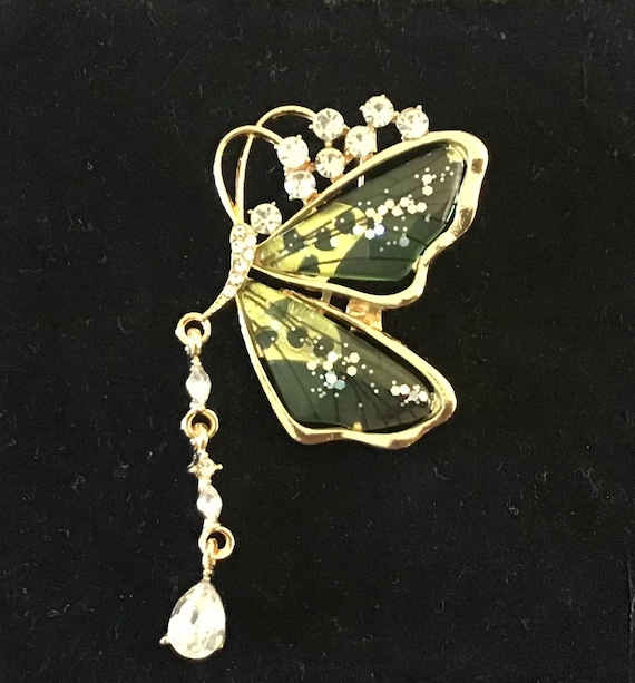 Elegant Gold Butterfly Brooch Elegant Gold Plated Yellow Clear CZ Cubic Zirconia Butterfly  main image 3