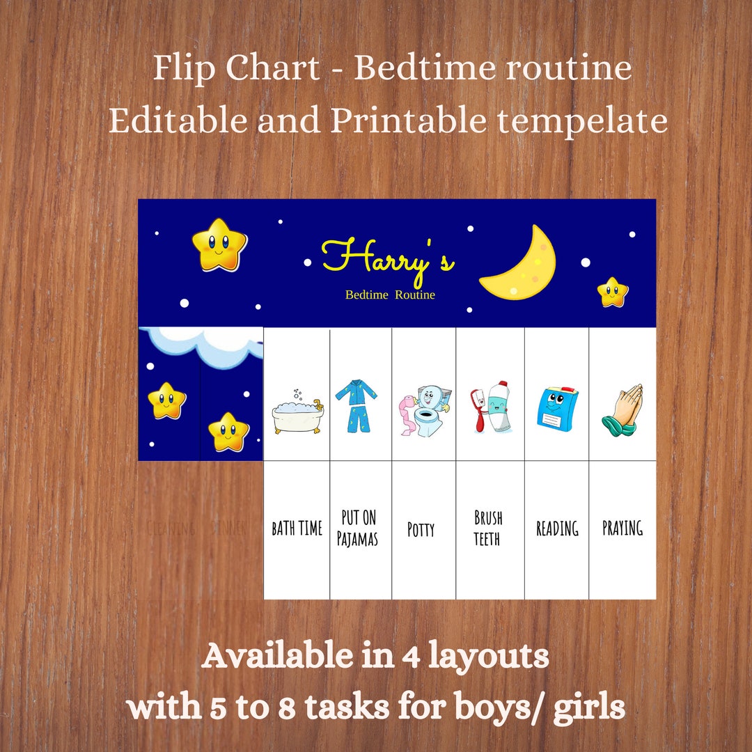 Editable Bedtime Routine Flip Chart for Toddler Bed Time Etsy