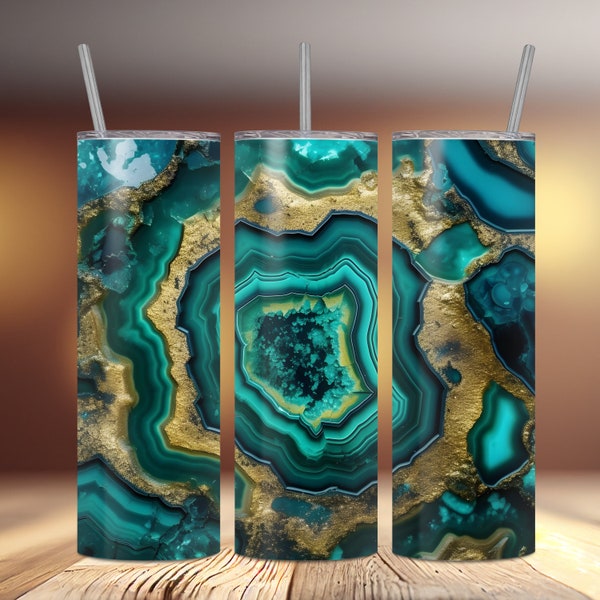 3D Tumbler Wrap Design Green Gold Emerald Geode Gemstone Sublimation Design, Straight & Tapered Tumbler Wrap, Instant Digital Download PNG