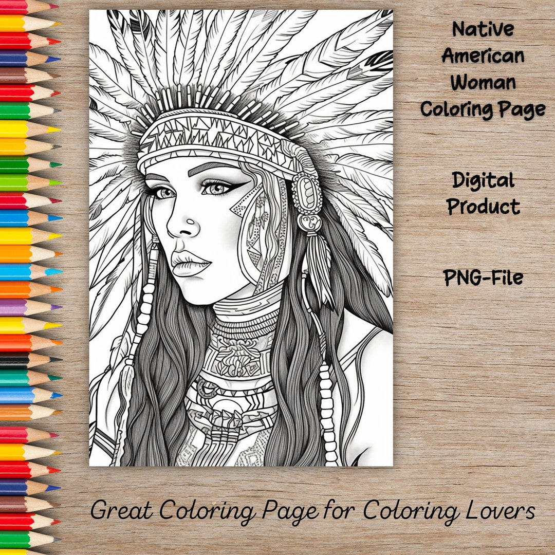Native American Woman Coloring Page Beautiful Coloring Page - Etsy