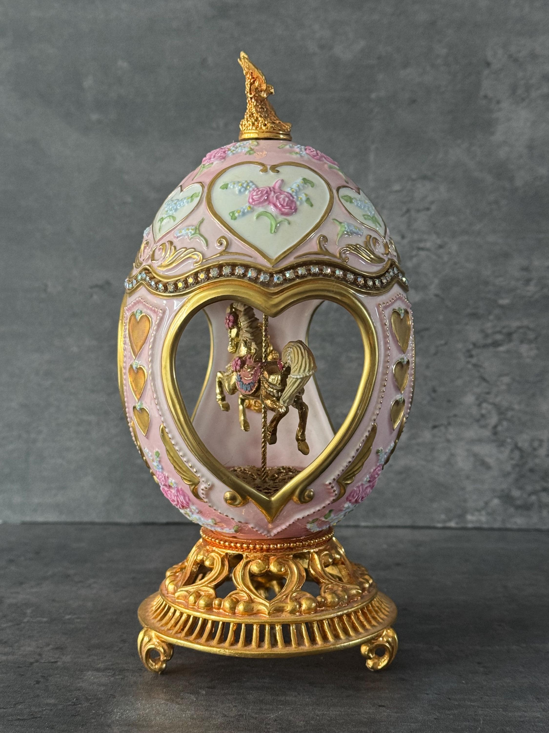 Franklin Mint Carousel Musical Egg.gold Detailed Horse.faberge Egg