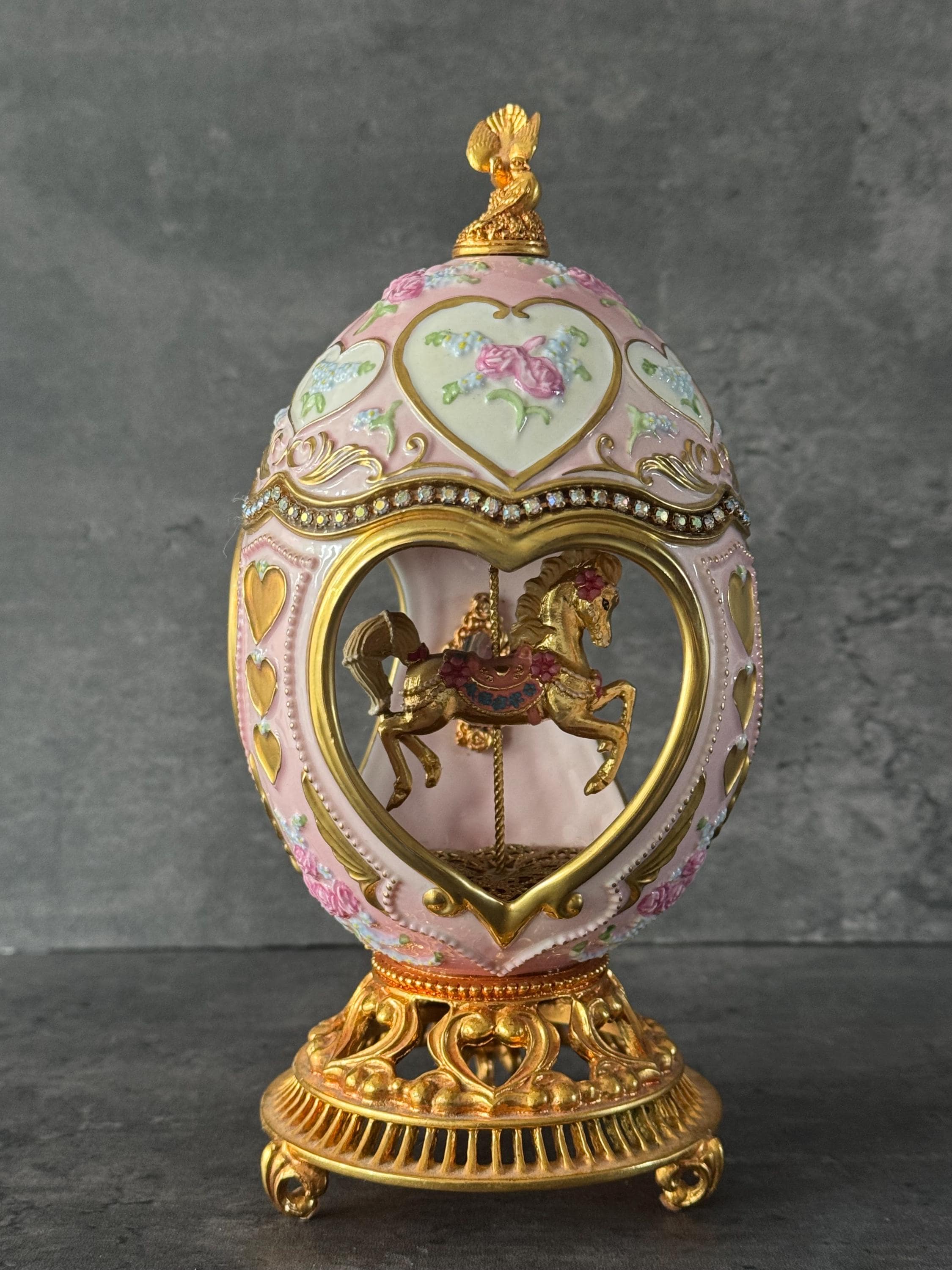 Franklin Mint Carousel Musical Egg.gold Detailed Horse.faberge Egg