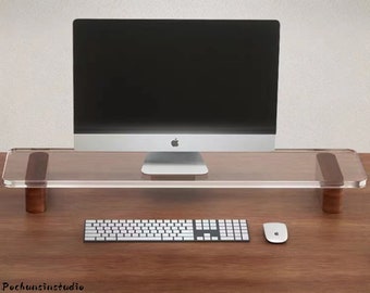 Monitor Stand Height Raised Crystal Clear Laptop Holder Vertical Computer Desk Organizer Minimalist