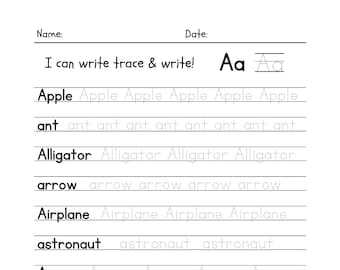26 Trace The Words Worksheet, Printable Writing Activity, KG1 to Grade 2 ELA, Homeschool Activities,A-Z Capital Lowercase Words, Lined Paper