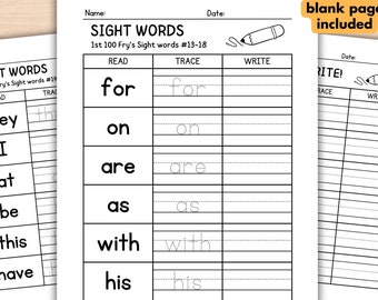 100 Printable Sight Words, 1st 100 Fry Sight Words, Kindergarten Sight Word Worksheets, 1st-3rd Grade ELA Spelling, Homeschool Activities