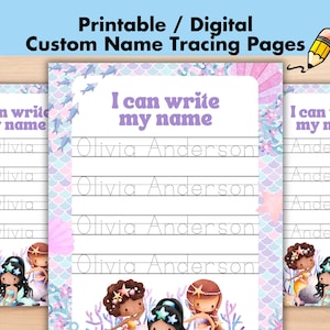 Mermaid Custom Name Tracing Sheet Personalized Name Trace Handwriting ...