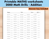 Maths Drill Addition Worksheets, Printable Numbers 0 to 9, Practice Speed Counting, Addition Homework, Maths Worksheet, Answers Included