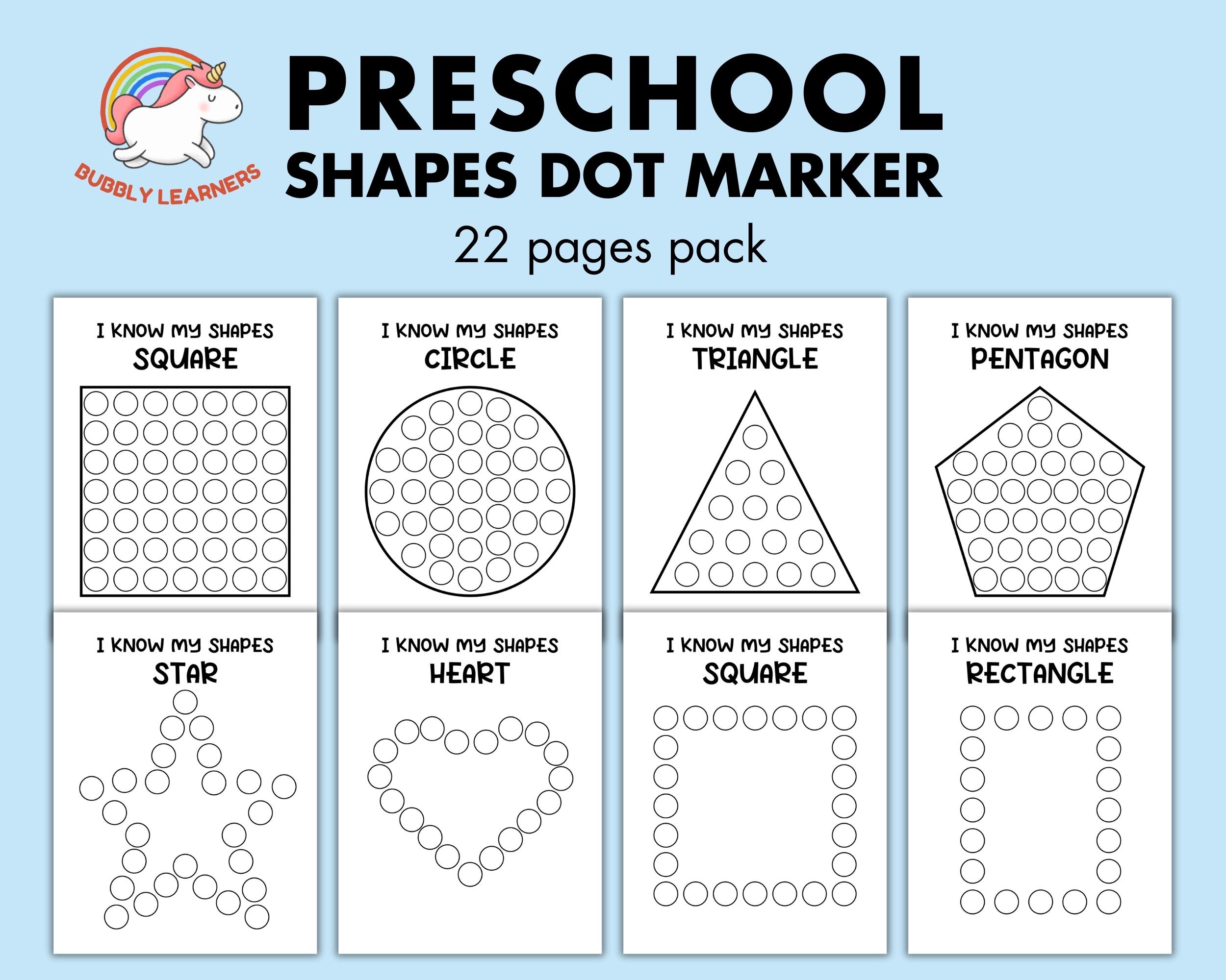 Preschool Shape Dot Marker Worksheet, Fine Motor Skill Printable, Homeschool busybook, Pre-K Kindergarten Learning Pre Handwriting Do-A-Dot
