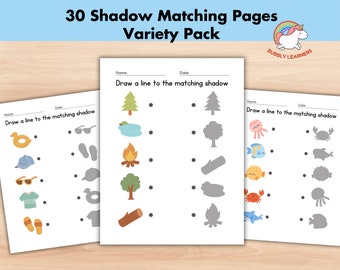 30 Printable Shadow Matching Worksheets, Match the Picture, Kindergarten Preschool Activity, Busybook, Educational Pages, Toddler Childcare