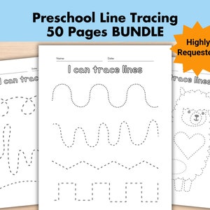 50 Preschool Line Tracing Worksheets Bundle, Line Trace Page Printable, Homeschool busybook,Kindergarten Curriculum Learning,Pre Handwriting
