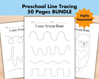 50 Preschool Line Tracing Werkbladen Bundel, Lijnen Trace Pagina's Afdrukbaar, Homeschool busybook, Kleuterschool Curriculum Leren, Pre Handschrift