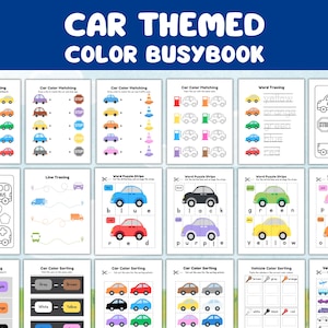 Livre occupé pour tout-petits à imprimer, jeu de tri des couleurs, activité de correspondance des couleurs de voiture, cartable d'apprentissage pour tout-petits, cahier pour les enfants d'âge préscolaire