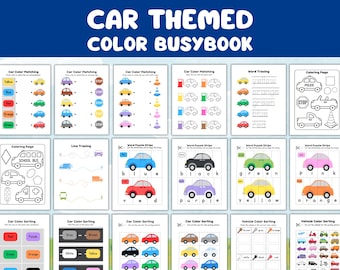 Toddler Busy Book Printable, Colour Sorting Matching Game, Car Color Matching Activity, Toddler Learning Binder, Preschool Busybook