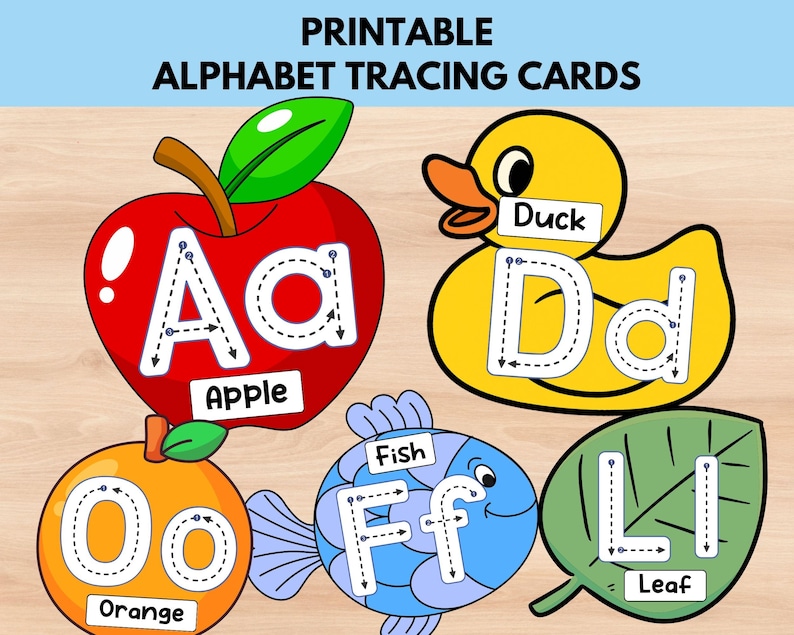 26 Letter Tracing Cards, Preschool Tracing Cards Activity, ABC Flashcards, Printable Homeschool Worksheet, Back To School Montessori Toy image 1