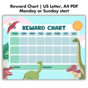 Dinosaur Reward Chart Toddler, Boys Potty Training, Kids chore chart Routine Tracker, Printable Sticker Chart, Children Schedule Behaviour