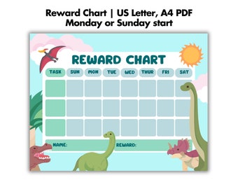 Dinosaur Reward Chart Toddler, Boys Potty Training, Kids chore chart Routine Tracker, Printable Sticker Chart, Children Schedule Behaviour