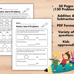 130 1st Grade Math Worksheet Printable, Word Problems, Addition ...