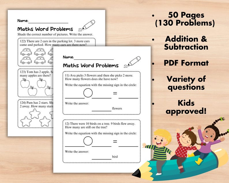 130 1st Grade Math Worksheet Printable, Word Problems, Addition ...