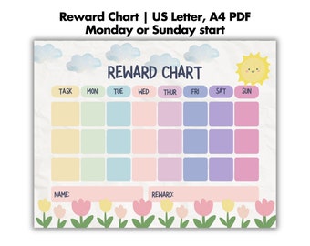 Reward Chart Toddler, Kids Routine Tracker, Printable Sticker Chart,Kids chore chart, Potty Training, Children Schedule, Behaviour Chart