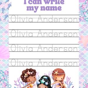 Mermaid Custom Name Tracing Sheet Personalized Name Trace Handwriting ...