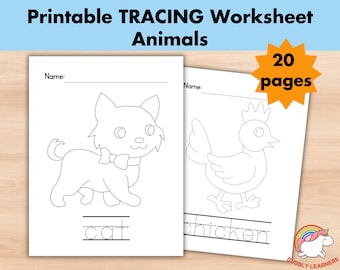 Jumbo Animals Tracing Worksheets, Printable Preschool Trace Pages, Homeschool busybook, Kindergarten Curriculum Learning, Pre-K handwriting