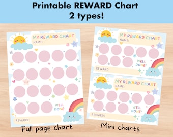 Printable Reward Chart Toddler, Rainbow Reward Chart Mini, Kids Routine Tracker, Digital Instant Download, Potty Training for Kids, Children