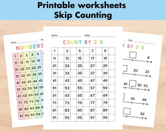 Überspringen Sie Zählen Arbeitsblätter Mathematik druckbare Vorschule Lernen Nummer Ordnung Praxis Nummer Linie Regenbogen, überspringen 2s 3s 4s 5s 10s