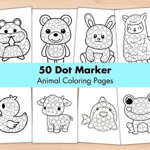 Página para colorear con marcadores de puntos de animales, actividad de puntos, hojas de trabajo imprimibles, libro para colorear digital para niños, libro de actividades para preescolar