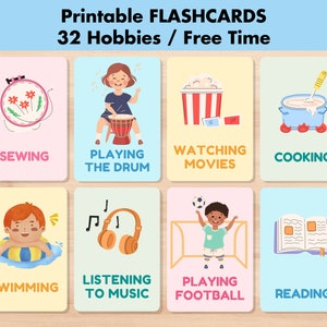 32 Flashcards de passatempo, Flashcards Montessori imprimíveis, Cartões de aprendizagem pré-escolar, Brinquedos de atividade de nomenclatura de volta às aulas educacionais