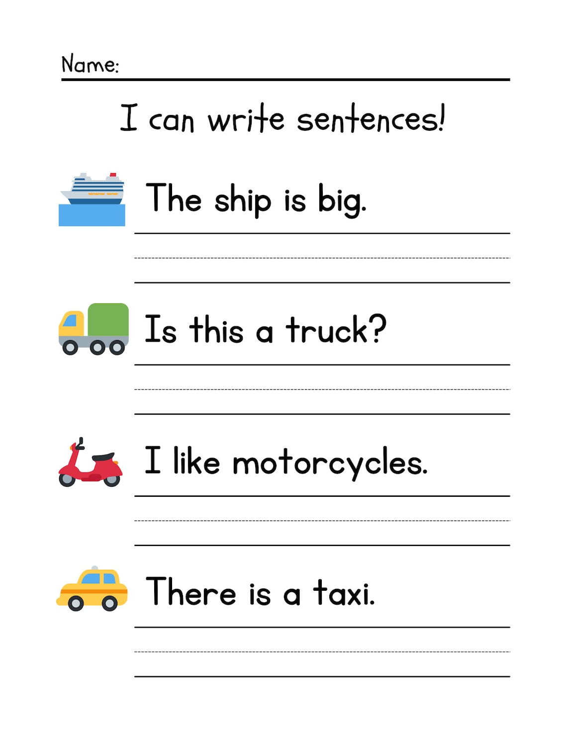 Sentence Writing Practice Worksheets, Printable Writing English Sentences Activity, 1st-3rd ...