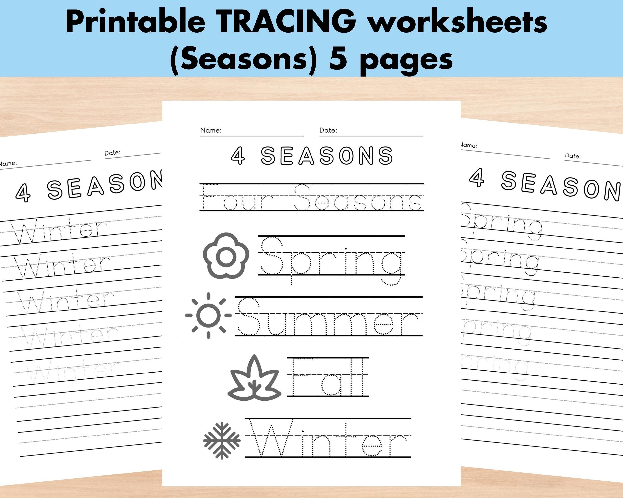 Seasons Tracing Worksheet, Fun and Educational Printable Workbook for
