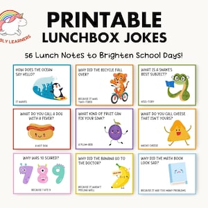 Blagues de boîte à lunch à imprimer, notes de déjeuner drôles pour enfants, blagues d'école, énigmes pour enfants, téléchargement numérique, jolies cartes, cartes de retour à l'école
