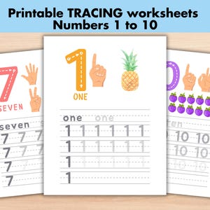10 Number Tracing Worksheets, Traceable Numbers, Preschool Worksheets, Printable Number Tracing, Kids Tracing, Handwriting Practice Pre-K