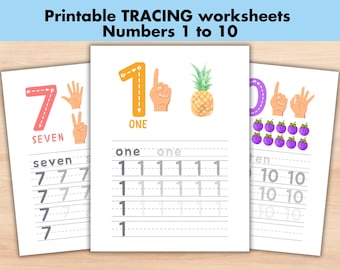 10 Number Tracing Worksheets, Traceable Numbers, Preschool Worksheets, Printable Number Tracing, Kids Tracing, Handwriting Practice Pre-K