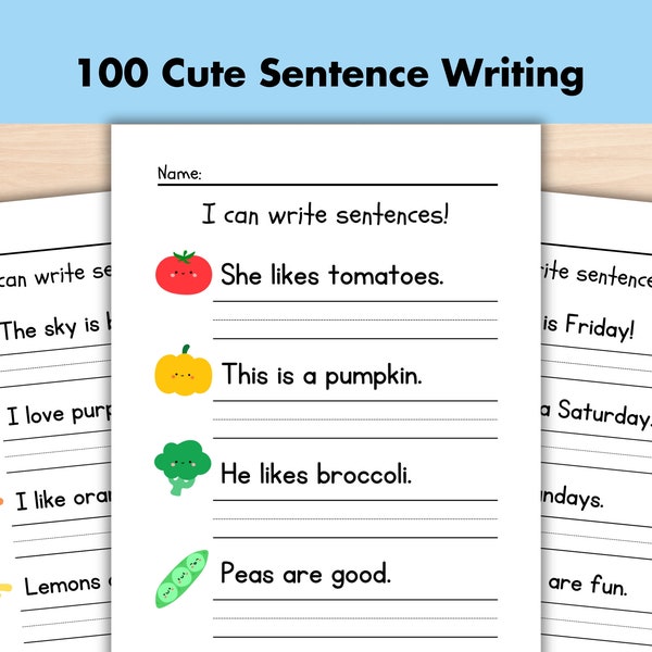 Cute 100 Sentence Writing Practice Worksheets, Printable Writing Sentences Activity, 1st-3rd Grade ELA Worksheets, Homeschool Activities