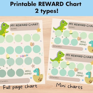 Druckbare Belohnungstabelle Kleinkind Dinosaurier, Kinder Routine Tracker, Belohnungstabelle Mini, digitaler Sofort-Download, Töpfchen-Training für Kinder Kinder